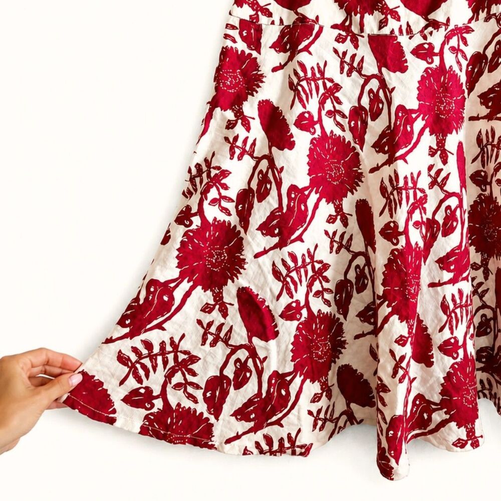 GAP Vintage Y2K 100% Linen Floral A-Line Midi Skirt Red Tan Botanical Size 8 - Picture 4 of 9